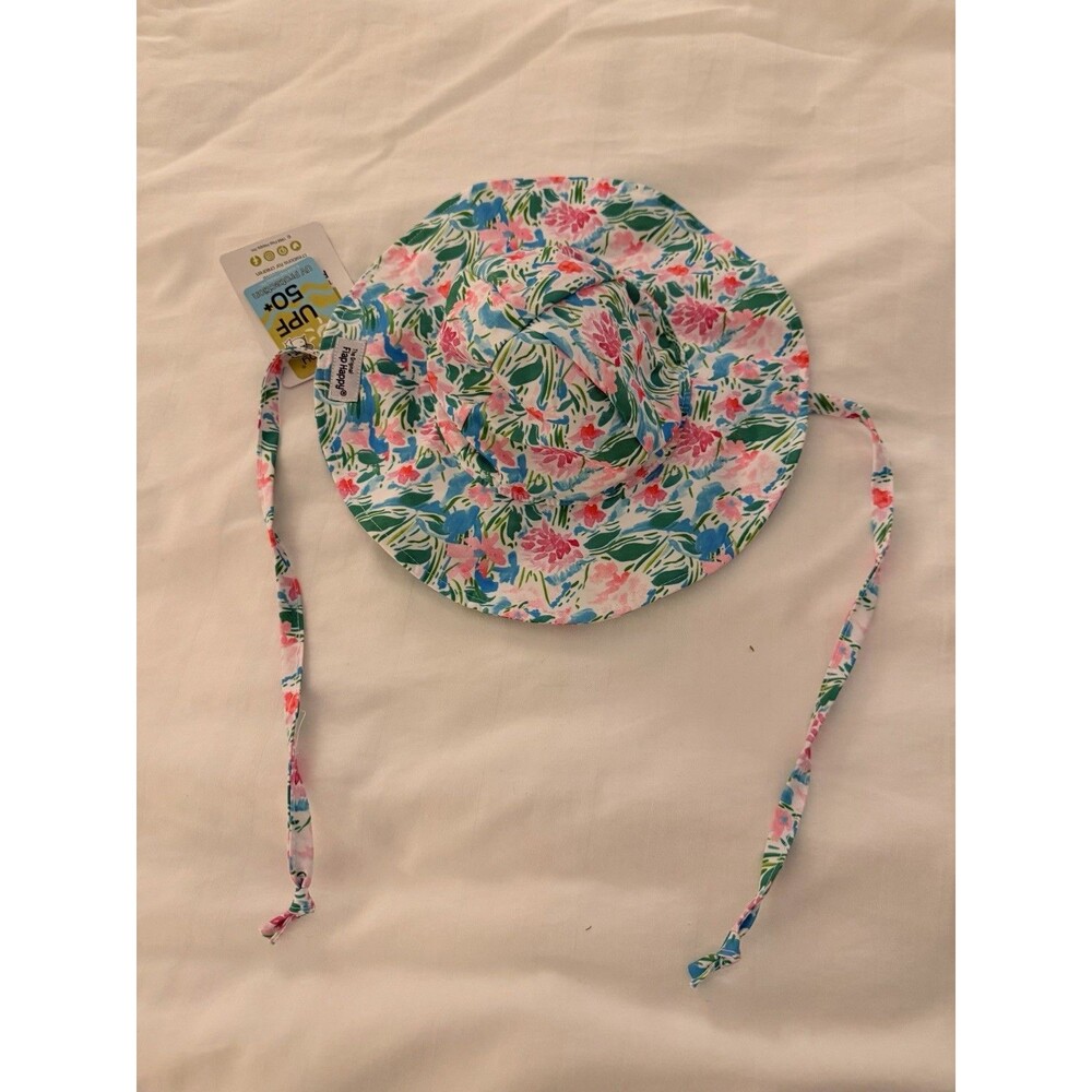 The Original Flap Happy Pink Tropical Beach Tie Bucket  Hat Baby  Small Sz S